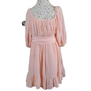 Women's Sz M Peachy Pink Grecian Style 3/4 Balloon Sleeve Ruffled Hem Dress